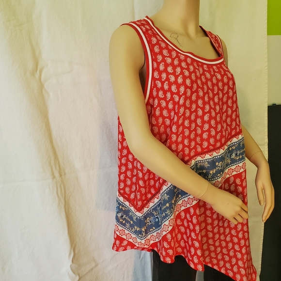 Red Tunic Style Tank with Angled Hem - Picture 2 of 9